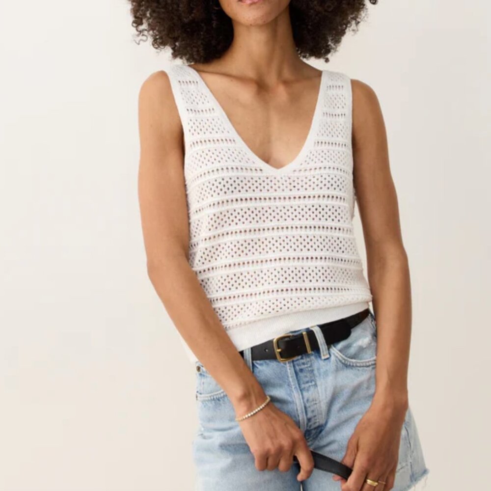 Marine Layer Finley Sweater Tank - Size Large, White/Light Cream
